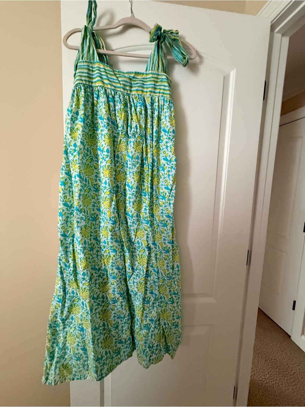 Fancy Boutique Floral Tie-Shoulder Maxi Dress in Aqua and Lime